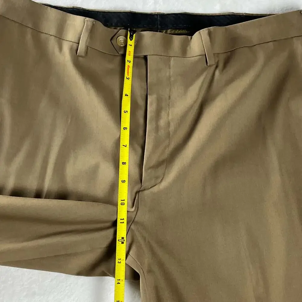 Savane Mens Khaki Dress Pants 38x30 Flat Front Stretch Business‎ Casual